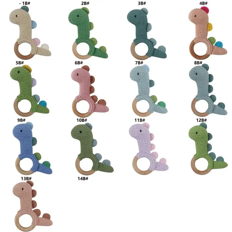 

Baby Rattle Safe Wooden Dinosaur Mobile Pram Crib Ring DIY Crochet Rattle Soother Bracelet Teether Set Baby Product