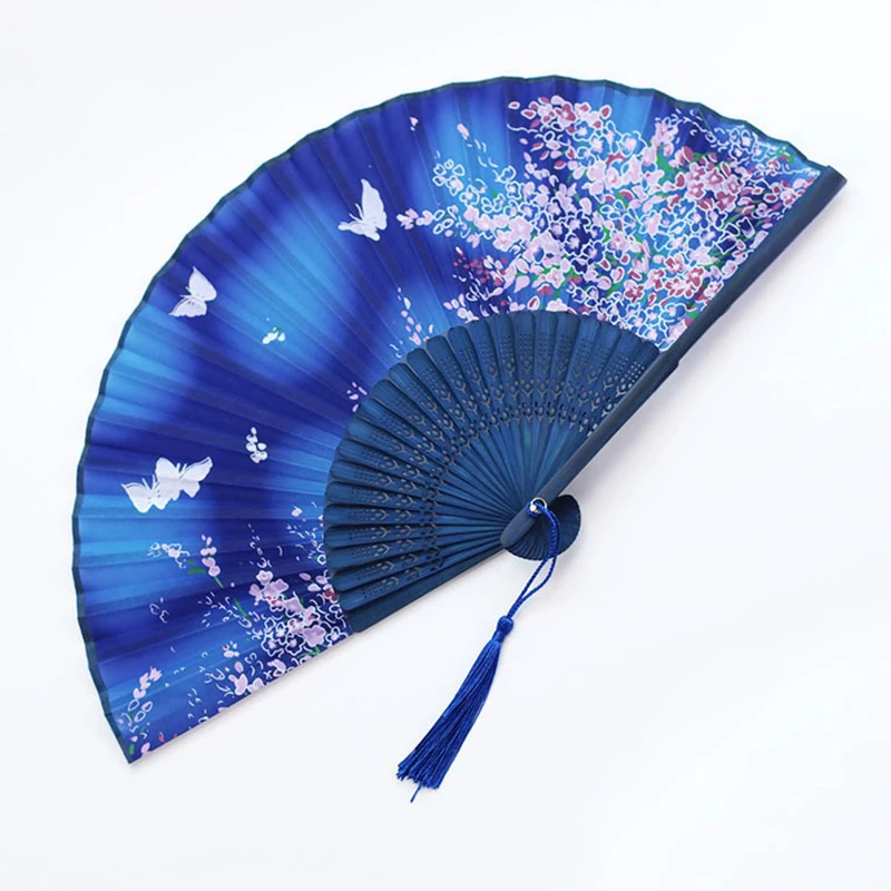 Vintage Chinese Style Folding Fan  hand fan Wooden Shank Classical Dance Fan with Tassel Elegent Female Fan Home Decor