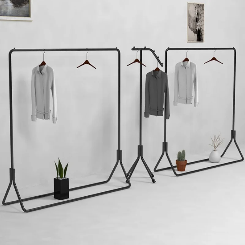 Custom, Retail Garment Shop Fitting Black Metal Clothing Display Stand Hanging Rack Showroom Decoration Furniture