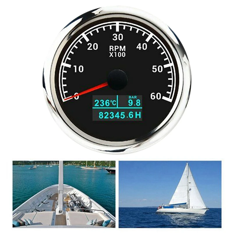 85Mm 3 In1 Marine Multi-Function Tachometer 0-6000 RPM Tachometer With Water Temperature And Oil Pressure