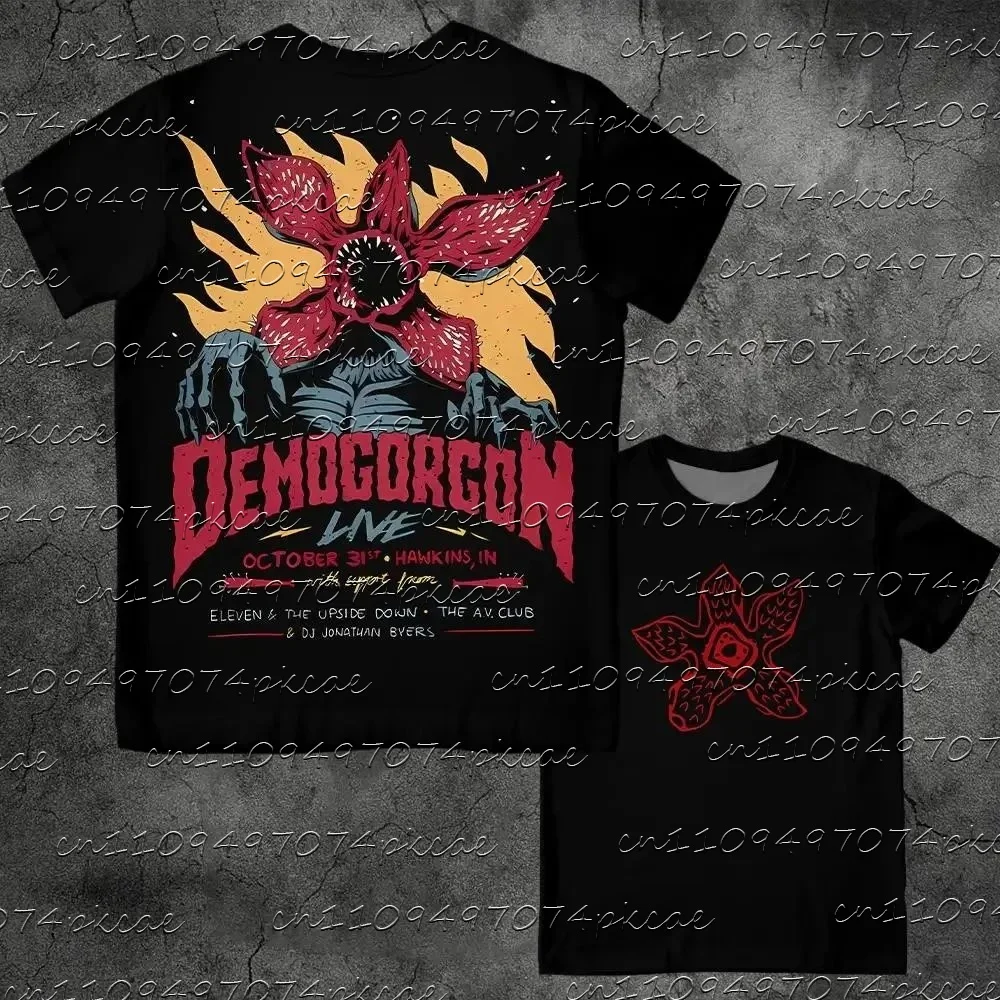 

Черная с красным футболка Demogorgon Hawkins с тематическим принтом, модный повседневный топ для мужчин и женщин, летний дышащий быстросохнущий спортивный топ