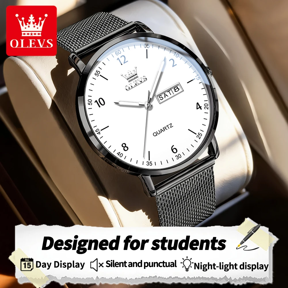 

Мужские часы OLEVS 2996: модные, повседневные, из нержавеющей стали, водонепроницаемые, с календарем и указателем дня недели, оригинальные, ультратонкие, роскошные, кварцевые.