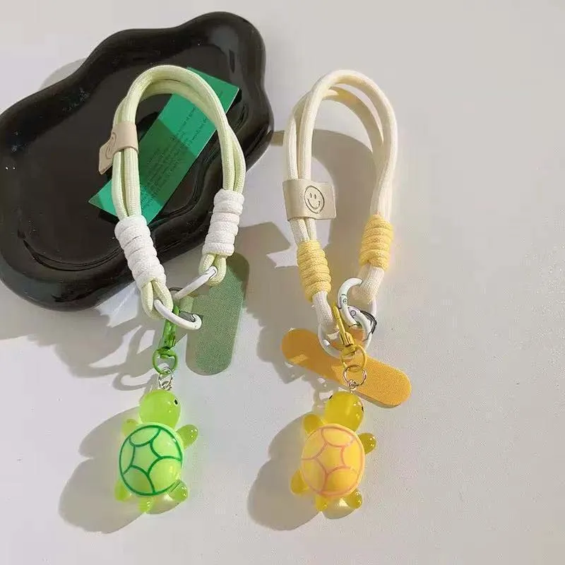 Universal Braided Mobile Phone Lanyard Strap Cartoon Turtle Hanging Key Chain Cord with Patch Wrist Strap Cell Phone Detachable