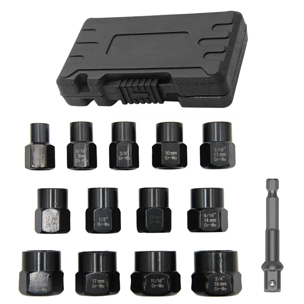 14pcs Bolt Nut Extractor Set Impact Damaged Bolt Nut Remover Extractor Socket Tool Set Broken Screw Stud Removal Kit with Case