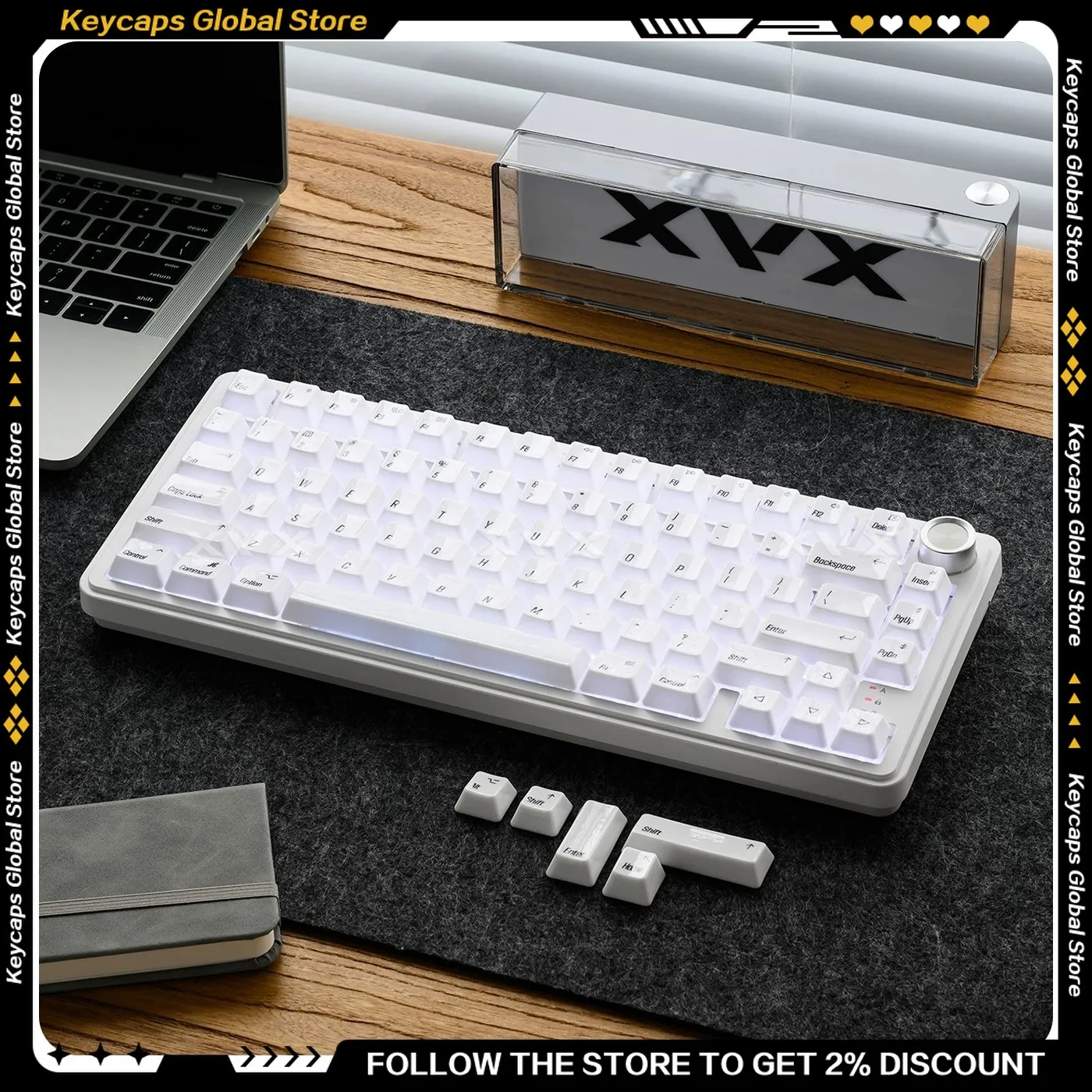 Ceramic Keycap Set Front Printed Shine Through Heat Sublimation Original Height for Wooting Magnetic Axis Mechanical Keyboard