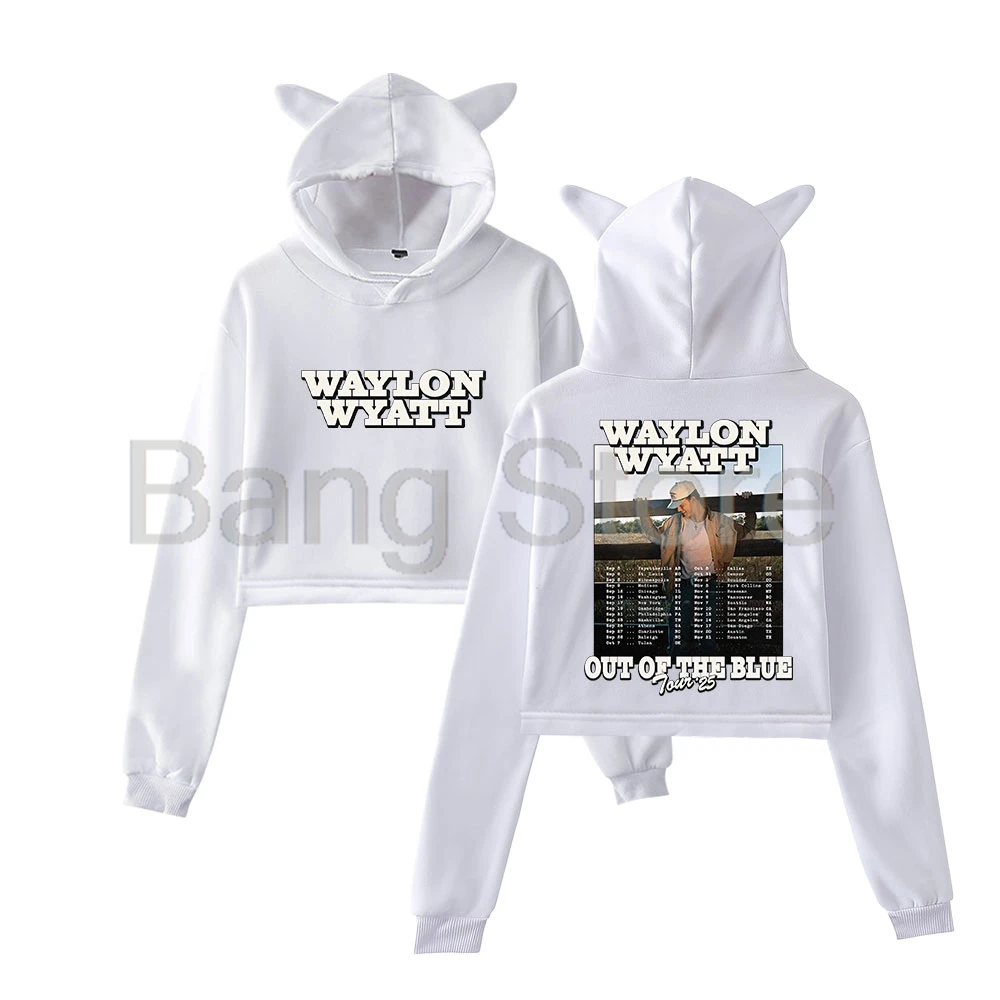 Waylon Wyatt Out of the Blue Tour 2025, Katzenohr-Hoodie, Damen-Langarm-Sweatshirt, weiblich, lässig, Streetwear, bauchfreie Tops