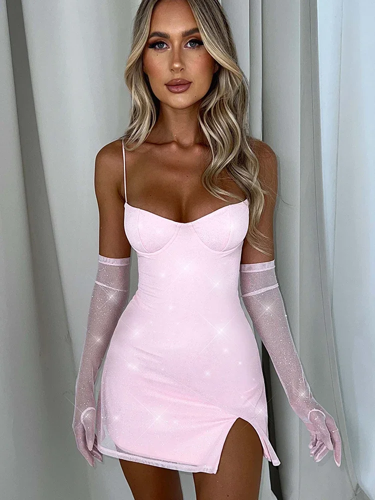 

New Sparkle Sexy Mini Dress Women New Spaghetti Strap with Sleeve Backless Sleeveless Glitter Club Party Sexy Dress Vestido