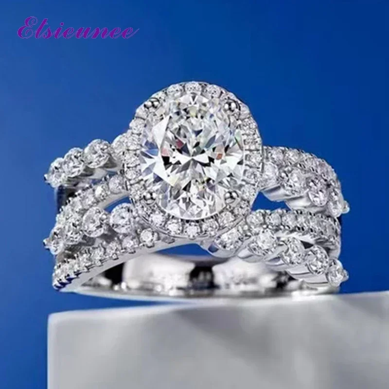 

ELSIEUNEE Sparkling 925 Sterling Silver Oval Cut G Color High Carbon Diamond Wedding Engagement Ring Female Fine Jewelry Gift