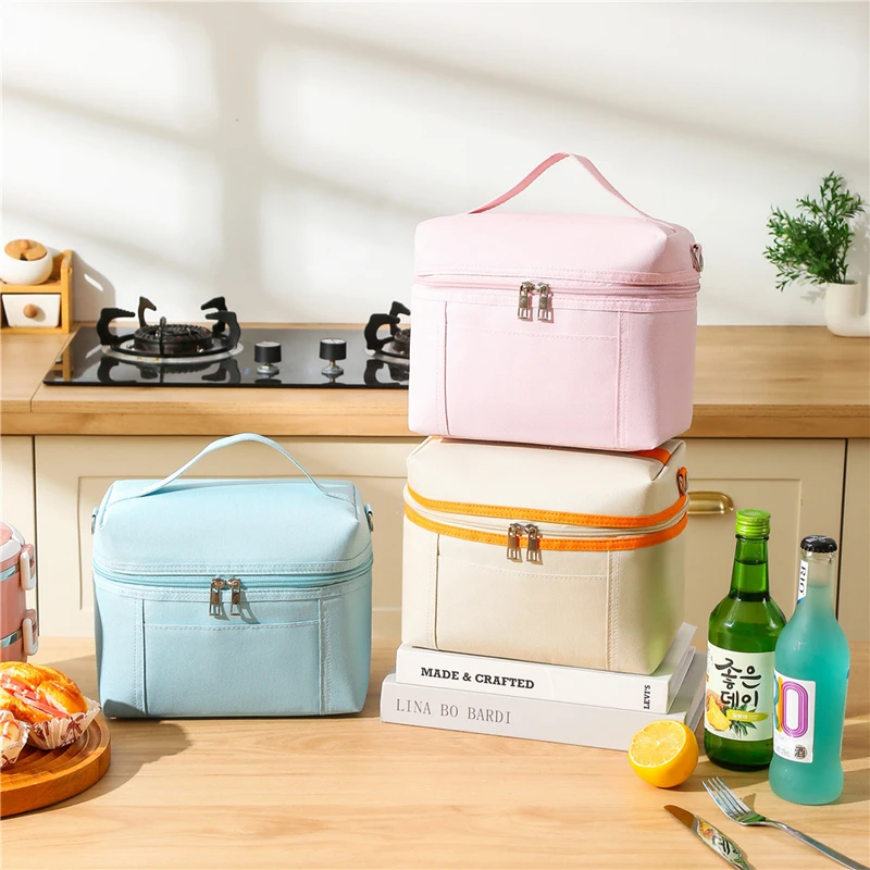 Square Insulated Lunch Bag Large Capacity Office School Thermal Bento Bags Outdoor Picnic Camping Cooler Bag