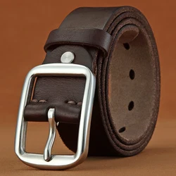 Ceinture en cuir avec boucle à aiguille pour hommes, couche de cuir véritable, boucle en acier inoxydable Cirhide, ceinture décontractée pour jeunes, ceinture de jeans faite à la main