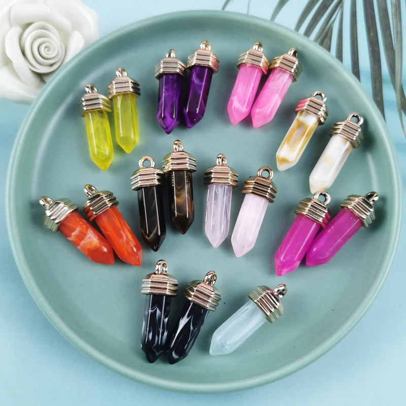 JeQue 10pcs/pack Wholesale Popular Bullet Shape Stone Pendants Quartz Crystal Multi Color Necklace Pendulums Charms keychain