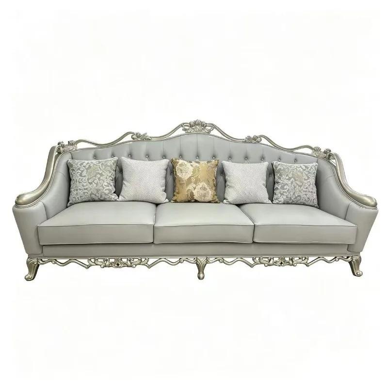 light luxury solid wood court sofa, European American living room solid wood carving combination three-person four-person sofa