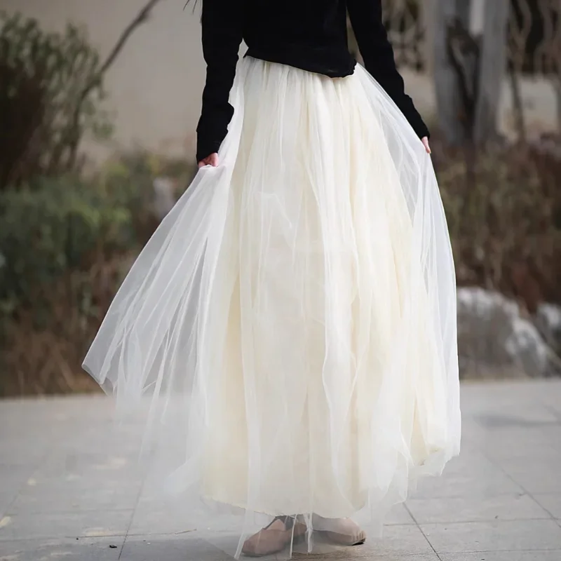 

New Jacquard Heavy Industry Mesh Half Length Skirt, Medium Length, Large Swing High Waisted Long Skirt, Yarn Skirt, Puff Skirt