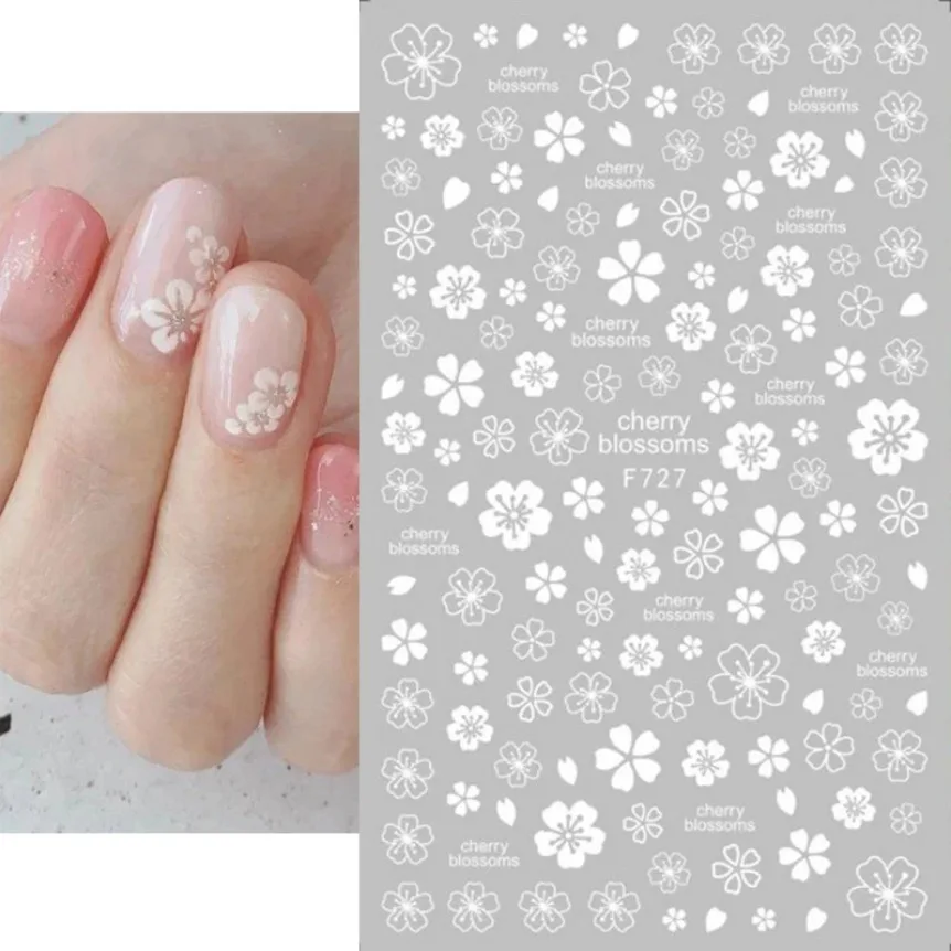 Autocollants adhésifs pétales blancs pour ongles, décalcomanies sans fleur, fleur étoile, accessoires d'ongles, fournitures de bricolage, Nail Art