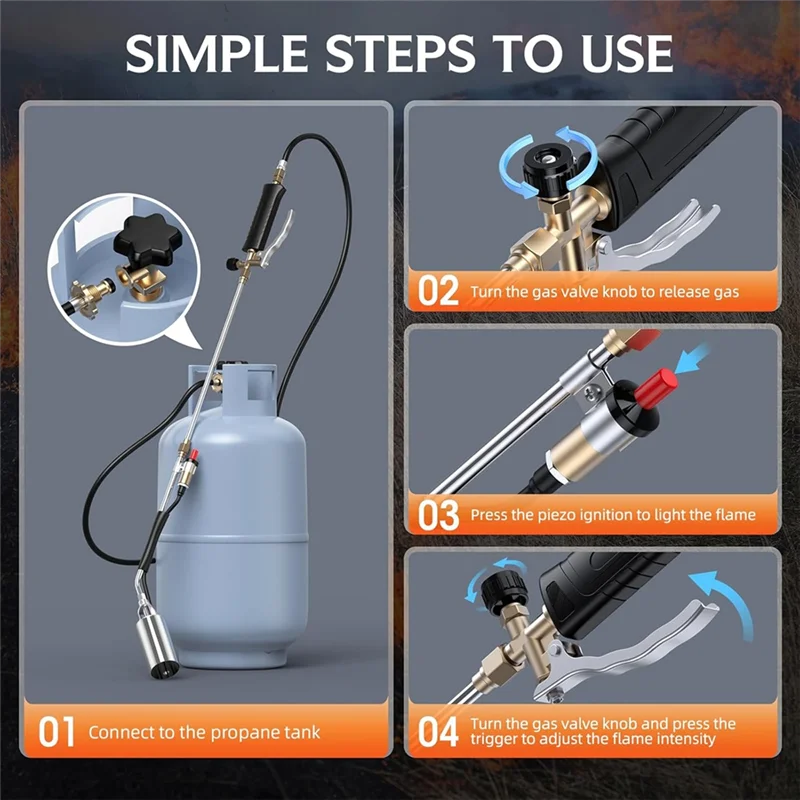 A76X-شعلة الاعشاب البروبان مع خرطوم 3 أمتار، شعلة نفخ عالية الإخراج لإزالة الأعشاب الضارة، إصلاح السقف، ذوبان الثلج