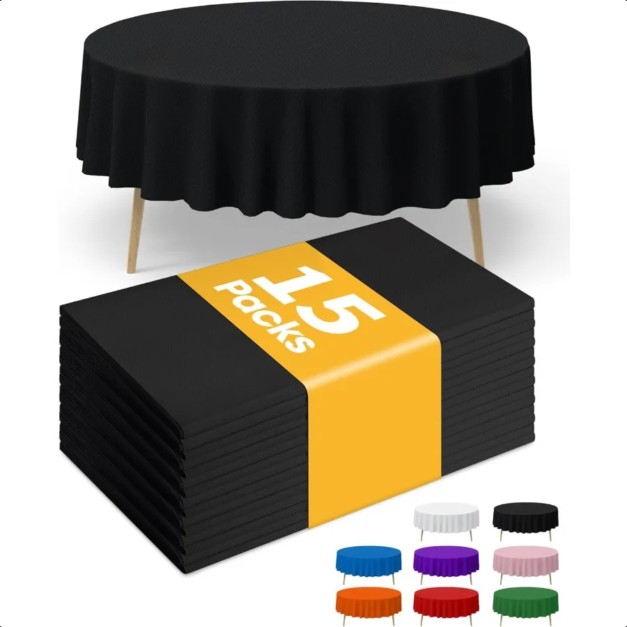 

Black Plastic Table Cloth Round Table 15 Pack 84'' Tablecloth for Graduation Decorations Class of 2025 Table Cloth for Use Tab