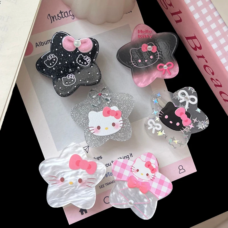 Pentagrama Kawaii KT Cat Clip de cabelo para mulheres, bonito hairpin dos desenhos animados, lindas bangs, grampos de cabelo para meninas, acessórios para cabelos doces