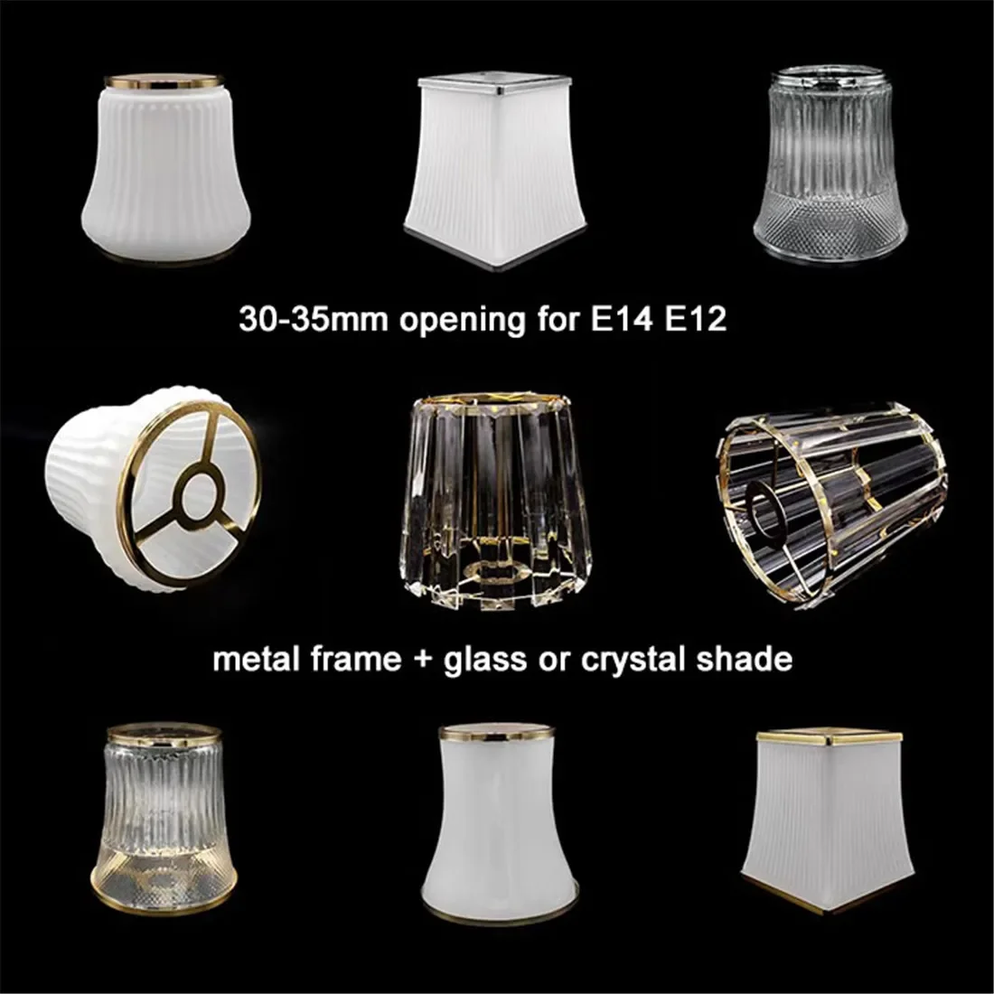 

Modern 30-35mm Opening Glass or Crystal Lamp Shade with Metal Frame for E14 E12 Chandelier Lampshade Replacement