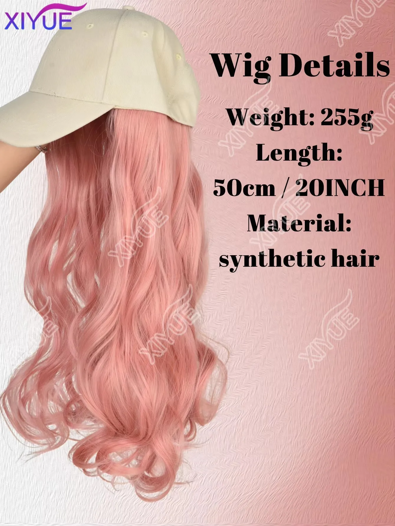 Hat wig one-piece women's beige duckbill hat pink curly wave roll European and American fashion 20 inch wig hat XIYUE