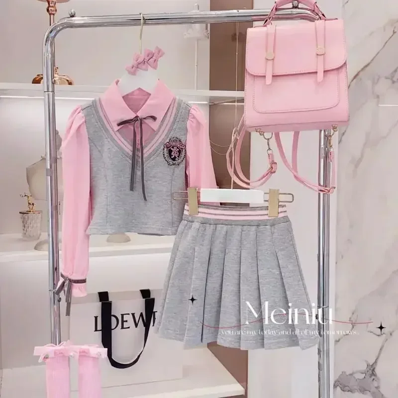 جديد الفتيات ملابس الخريف مجموعة الأطفال الربيع والخريف ملابس الأطفال 110-170 سنتيمتر المتوسطة والكبيرة الأطفال بلايز و التنانير