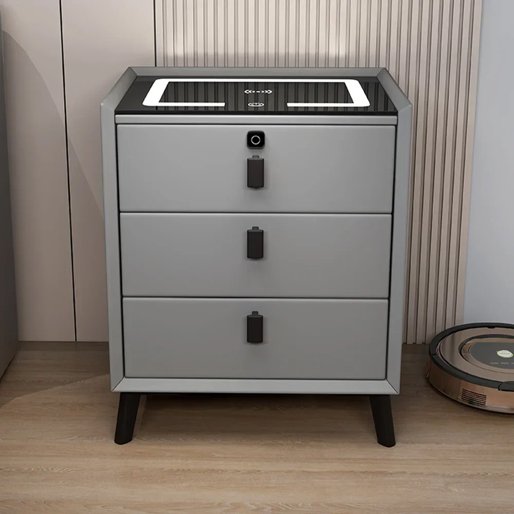 

Bedside Touch Sensitive LED Lights, Dual USB Smart Wireless Charger, Speaker Design, Fingerprint Lock, Bedside Table