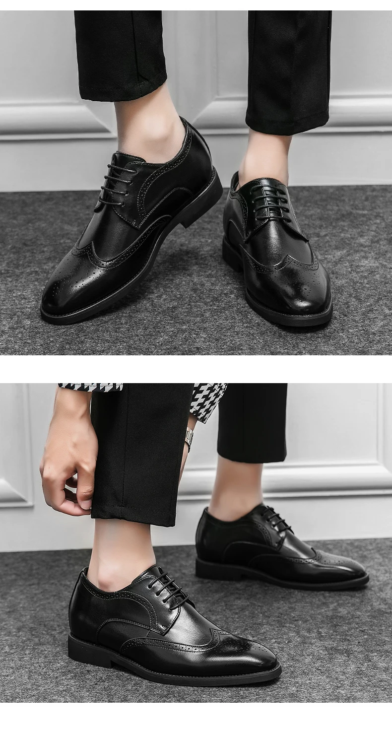 Brogue-Schuhe für Herren, weißes Lackleder, 6 cm, versteckte Höhenerhöhung, Einlegesohlen, formelle Kleidung, lässige Oxfords für Hochzeit, Business – Detail 16