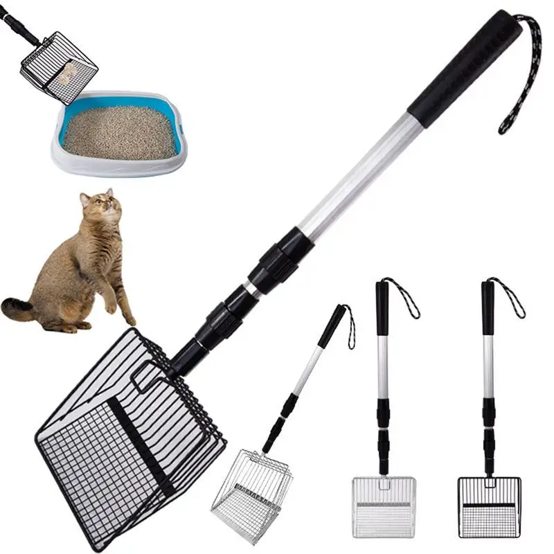 Metal Cat Litter Scoop Retractable Handle Cat Poop Spoon Multiplehole spacing Spoon Chicken Coop Rake Shovel for Separating Poop