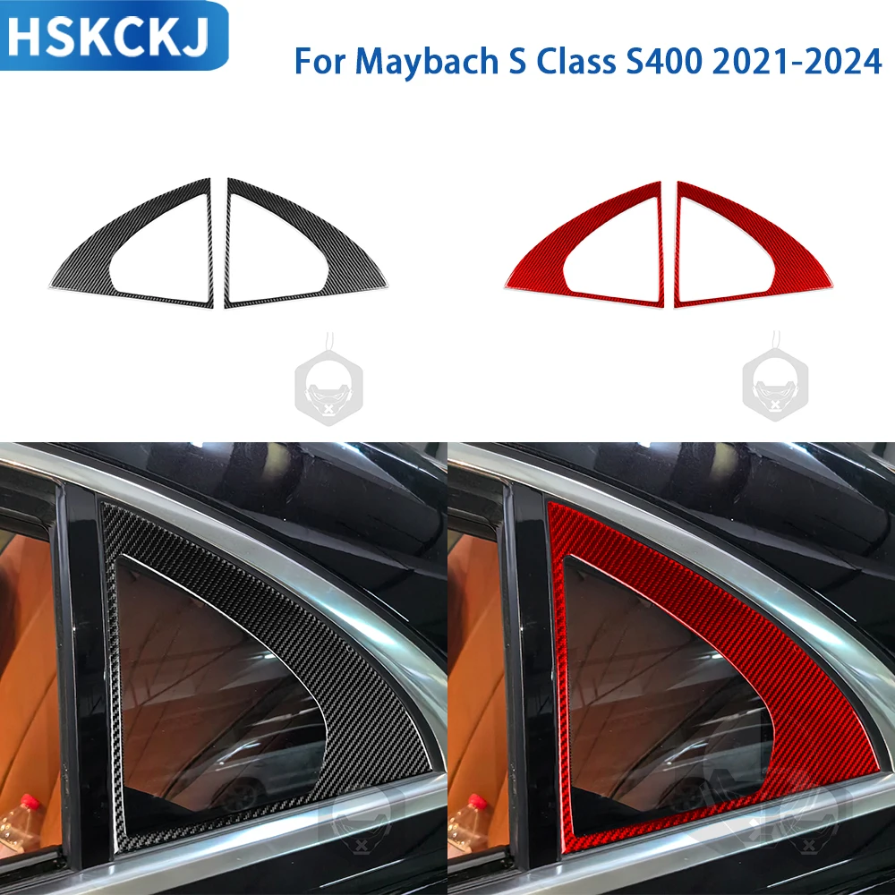 

For Maybach S Class S400 2021-2024 Accessories Real Soft Carbon Fiber Rear Triangular Window Cover Trim Sticker