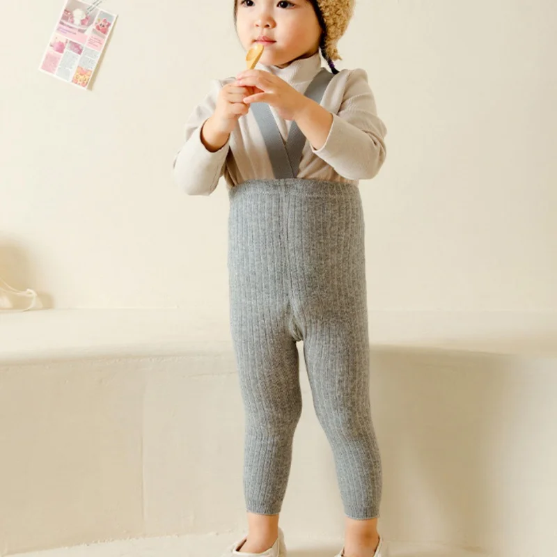 8 Colors Toddler Kids Suspender Pantyhose Autumn Baby Girls Boys Tights Simple Style High Waist Bandage Cross Straped Leggings