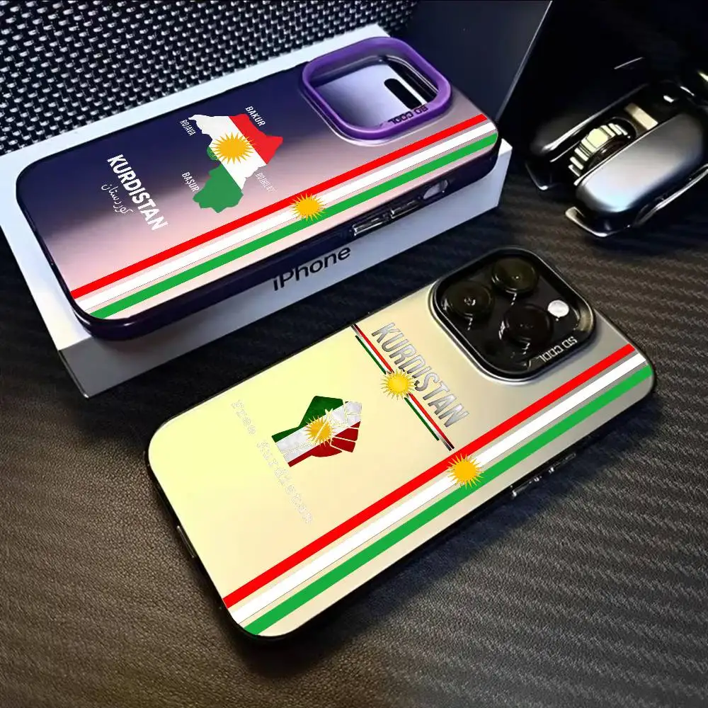 كردستان العلم كول شعار جراب هاتف آيفون 17 16 15 14 13 12 11 برو ماكس الهواء متعدد الألوان ماتي ليزر لامع أورورا فوندا