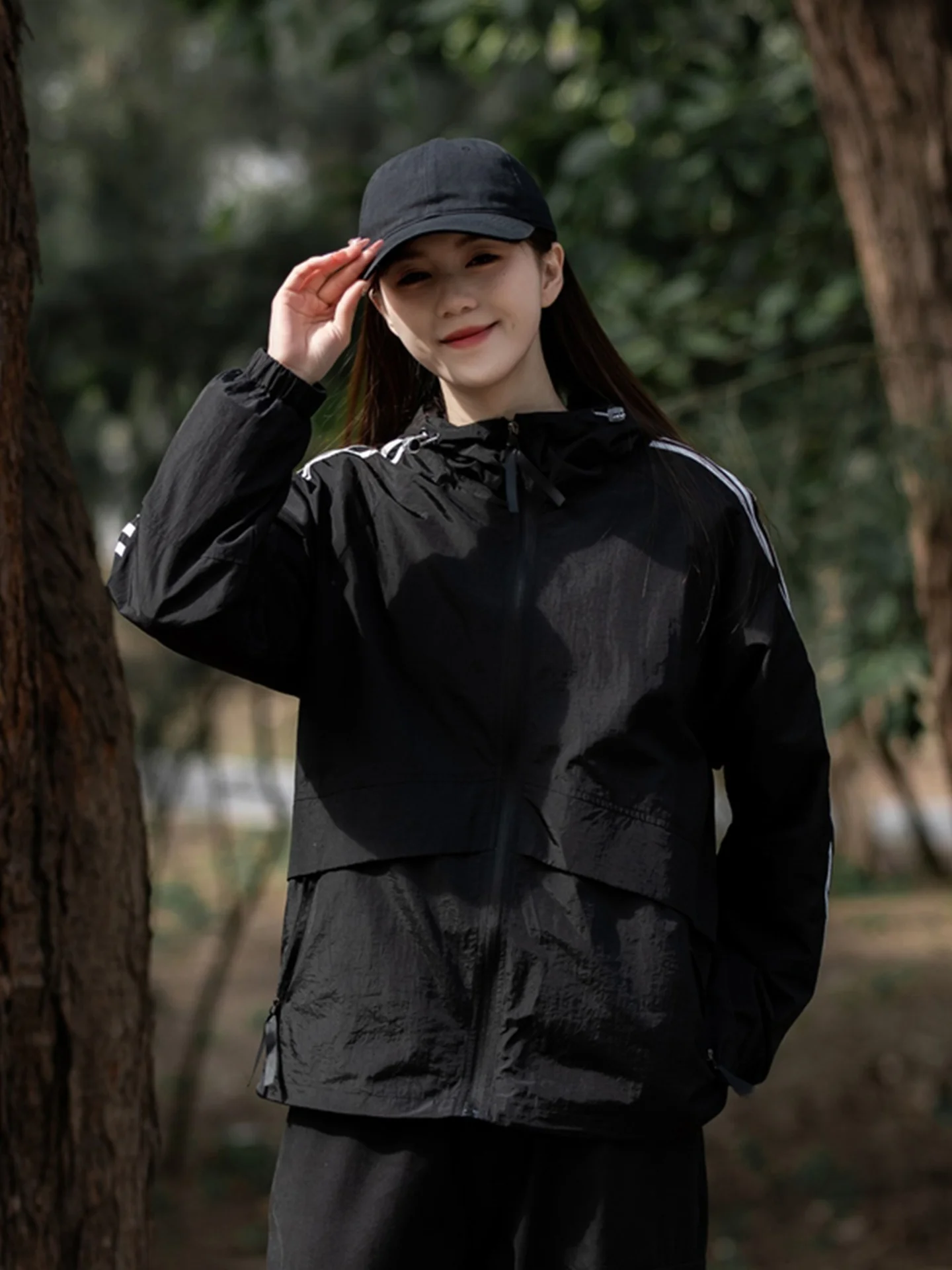 lightweight-hiking-couple's-uv-protection-clothing-outdoor-windbreaker-sle-stand-fit-long-sve-polyester-fiber-gear