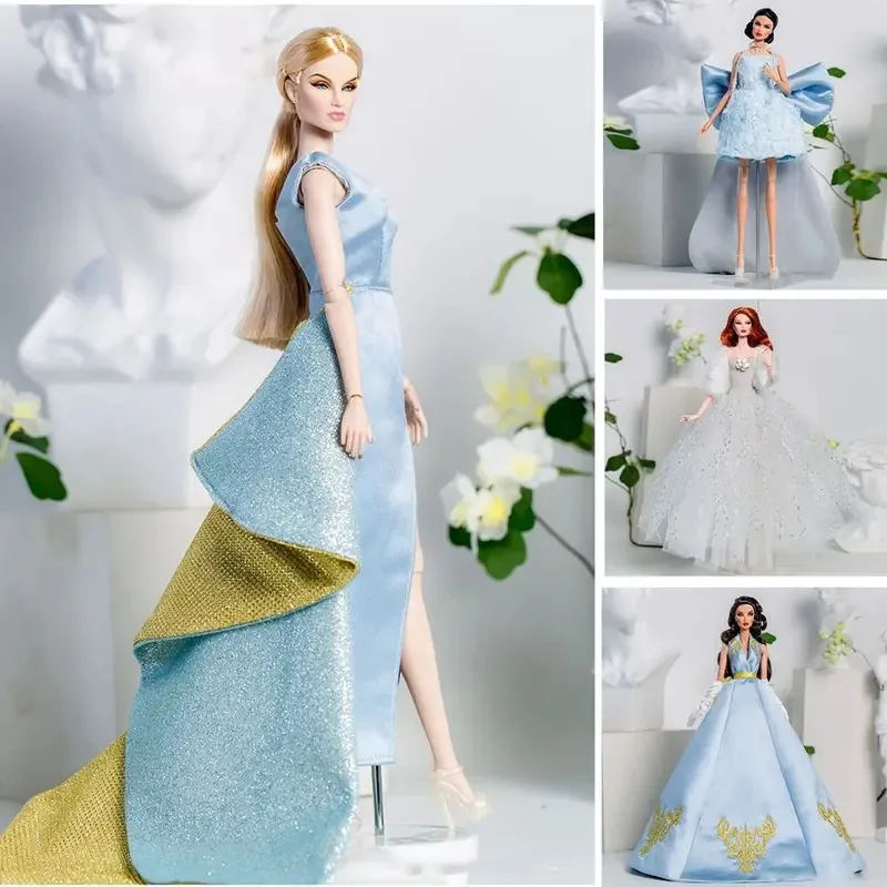 Poupée de mode européenne, modèle de supermarché, robe bleue brodée luxueuse, 8 Styles, vêtements de poupée, costume, cadeaux de collection