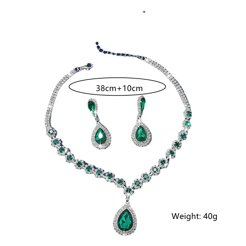 FYUAN Luxury Red Green Blue Crystal Necklace Earrings For Women Water Drop Pendant Wedding Bride Jewelry Sets