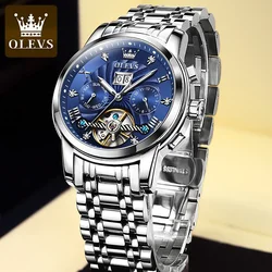 OLEVS-Reloj de pulsera para hombre, cronógrafo mecánico automático de acero inoxidable, resistente al agua, Original, 9910