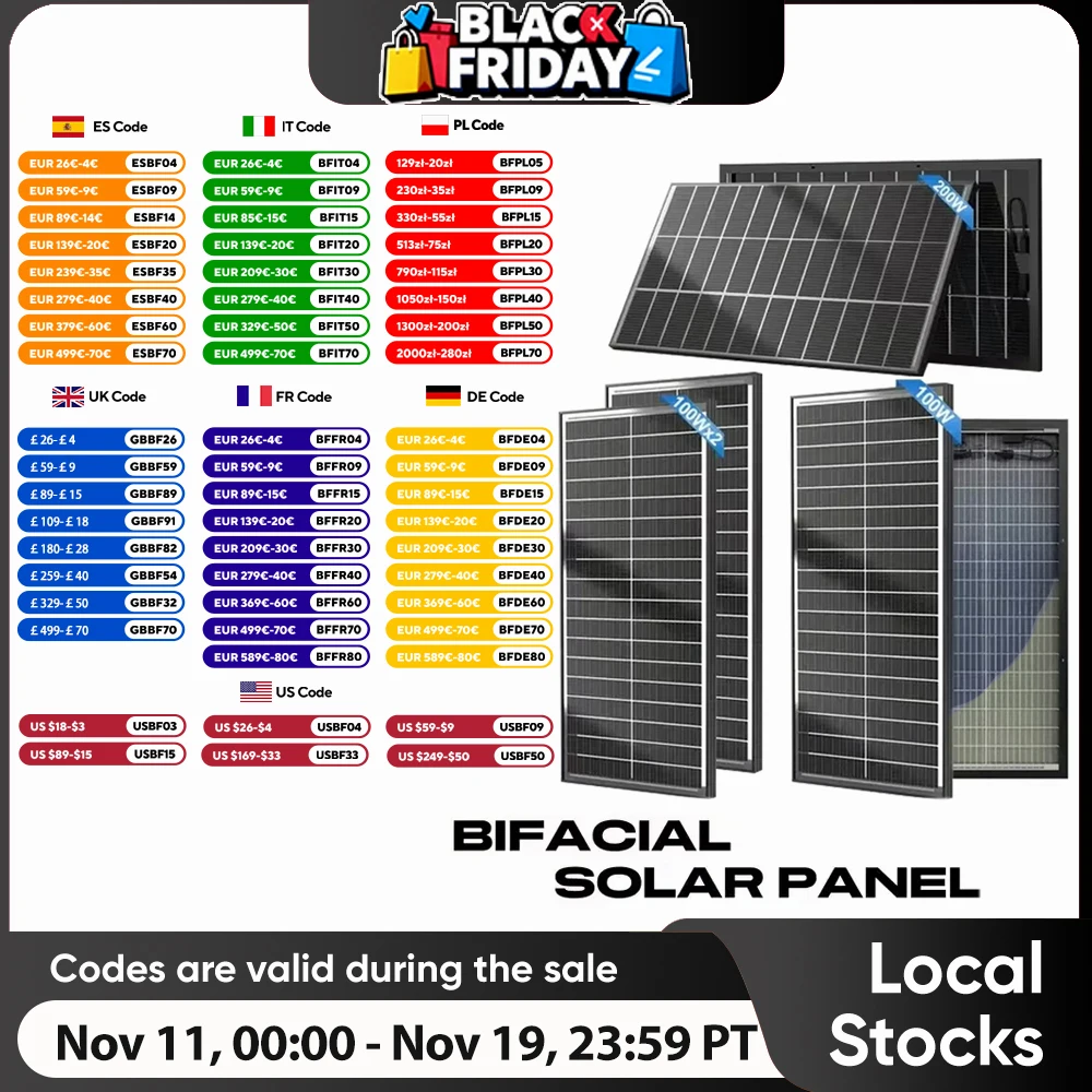 

WERCHTAY 400W/200W/100W 12V Double Sided Solar Systems Panels Monocrystalline 16BB Solar Cells PV Power for Home Rooftop Boat