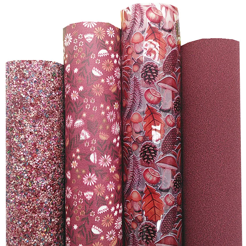 Wine Chunky Glitter Leather Sheets Autumn Flowers Fruits Custom Faux Leather Suede leather JELLY leather DIY 21x29CM Q1366