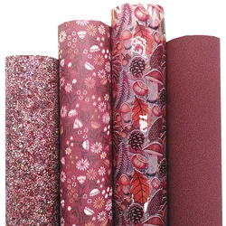 Wine Chunky Glitter Leather Sheets Autumn Flowers Fruits Custom Faux Leather Suede leather JELLY leather DIY 21x29CM Q1366