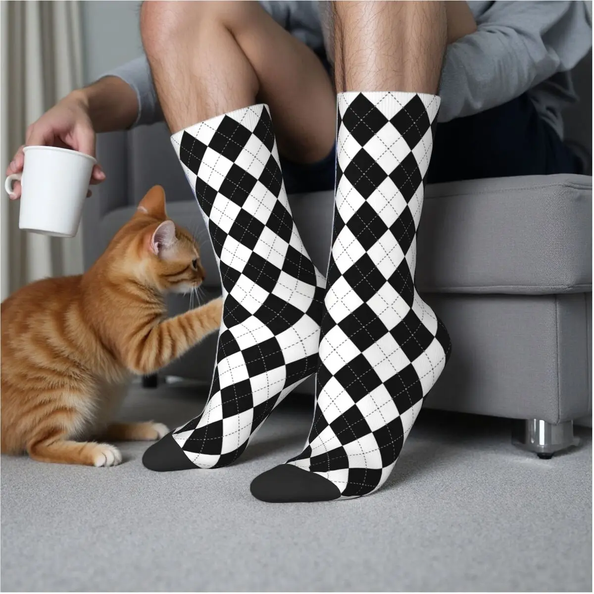 

Носки с геометрическим узором в форме ромба, впитывающие пот чулки в стиле Харадзюку, всесезонные длинные носки для мужчин и женщин, подарок на день рождения