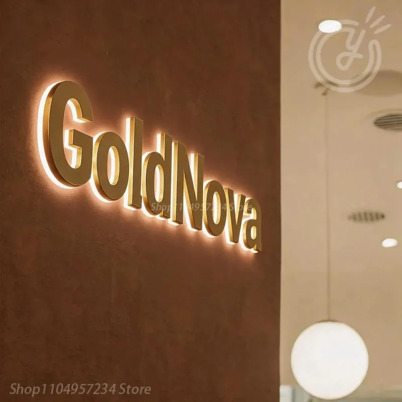 Custom 3D LED Backlit Sign, GoldNova Acrylic Metal Luminous Neon Letters Logo Business Advertising Poster Signboard
