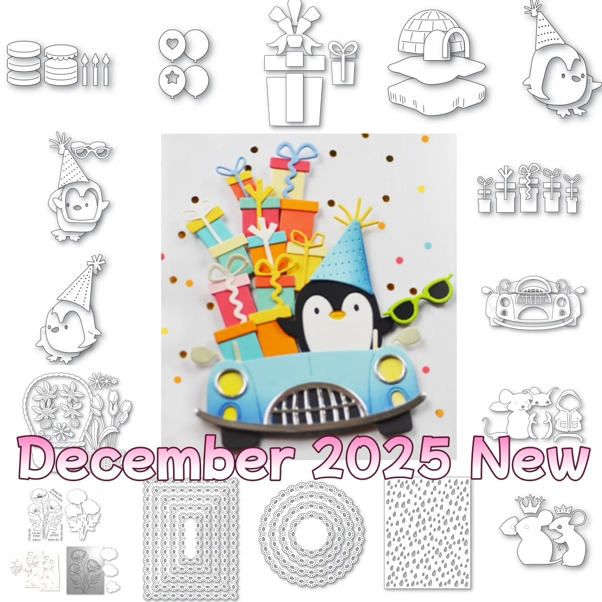 

2026 Spring Basket Bouquet Flower Gifts Penguin Metal Cutting Dies Clear Stamps Stencil Hot Foil For DIY Scrapbook Craft