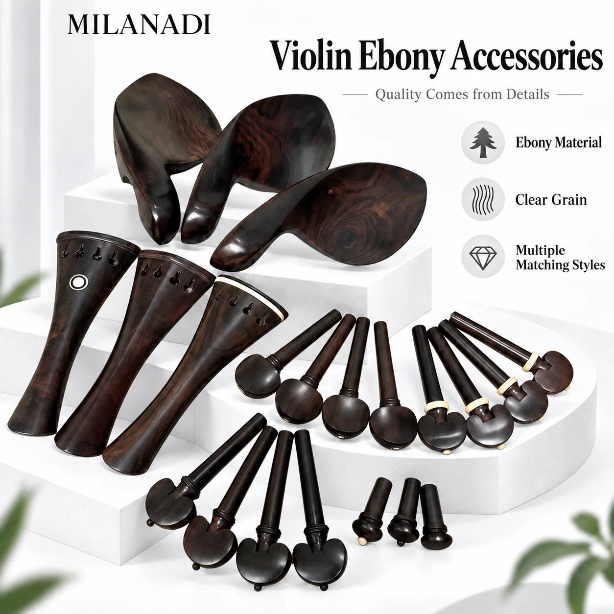 1 Set High Quality Violin Parts and Pegs Set, Chin-rest, Endpin, Ebony Wood, Rosewood Accessories
