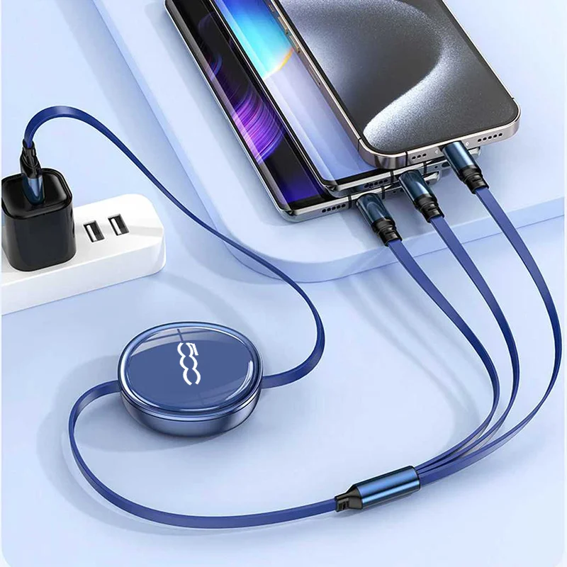 

For Fiat 500 500C 2012 500X 500L 500X 500E Abarth 695 100W SUPER Fast Charge Cable For iPhone USB Type C/Micro Retractable Cable