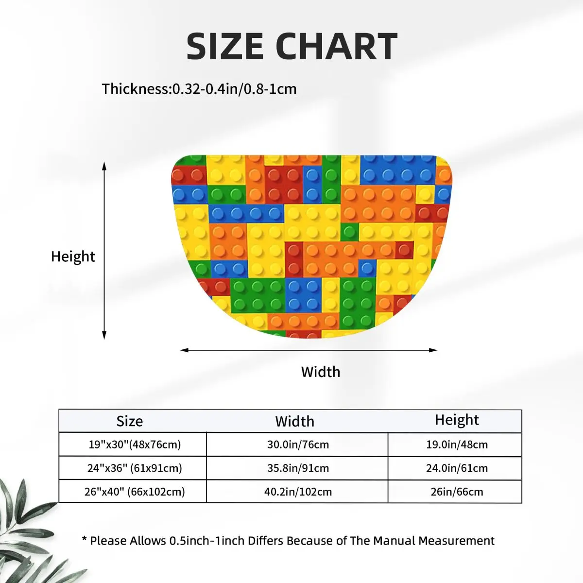Building Blocks Construction Brick Soft Flannel Half Round Doormat Non Slip Bathroom Mat Absorbent Floor Carpet for Laundry Room
