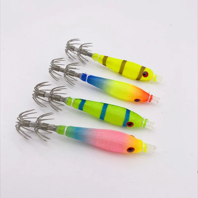 2Pcs 7cm/4g Cloth Roll Luminous UV Blowing Tube Fishing Octopus Jig Wood Shrimp Bait Bazooka Squid Hook Fishing Explosion Hook