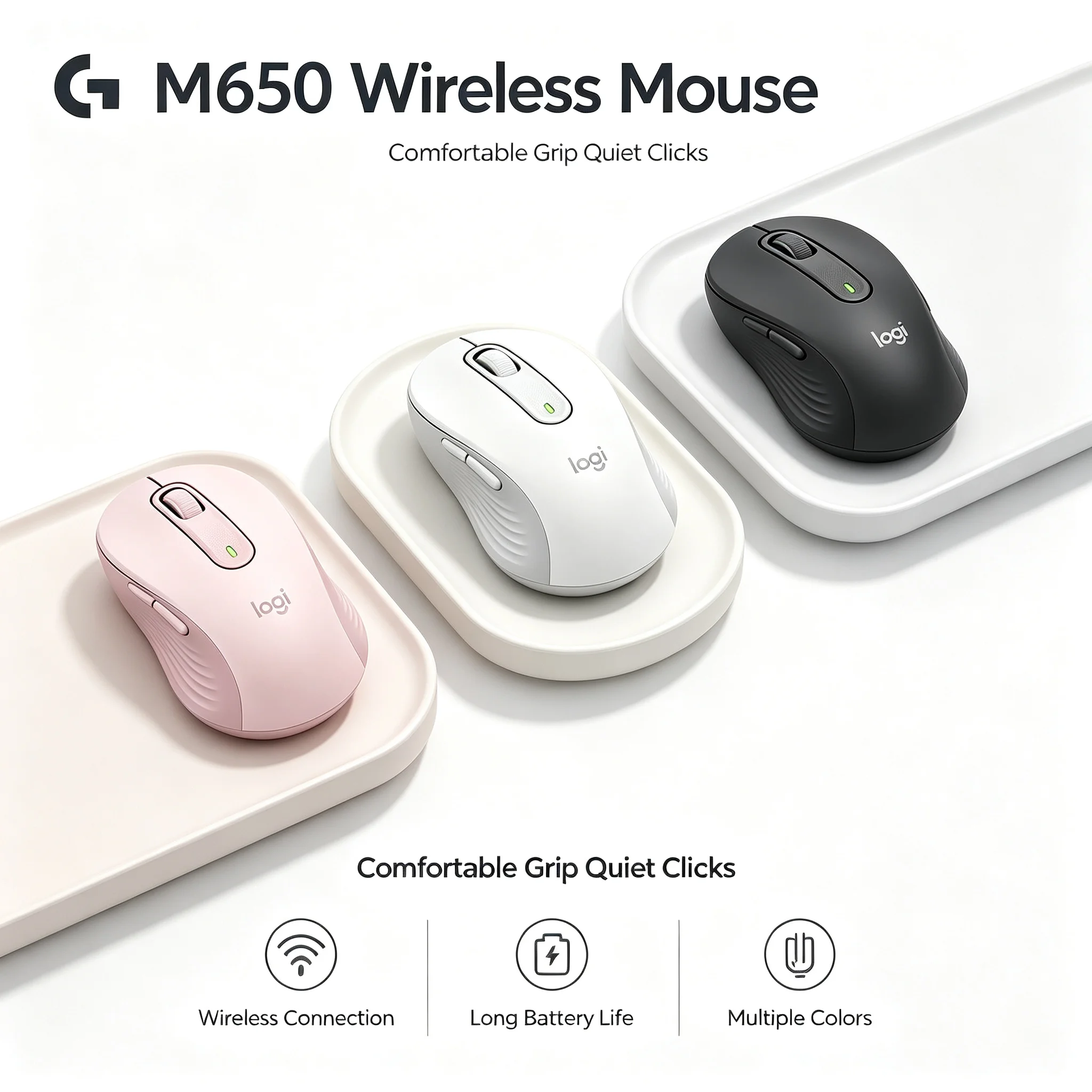 Original Logitech M650 Wireless Mouse Multi‑Device Bluetooth 2.4G Dual Mode Quiet Click Office Mice