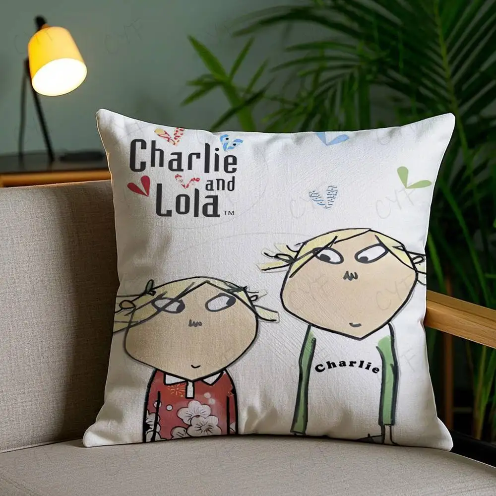 Charlie and Lola anime Pillow Case Anti-dustmite Pillowcase Invisible zipper silky short plush Sofa cushion cover