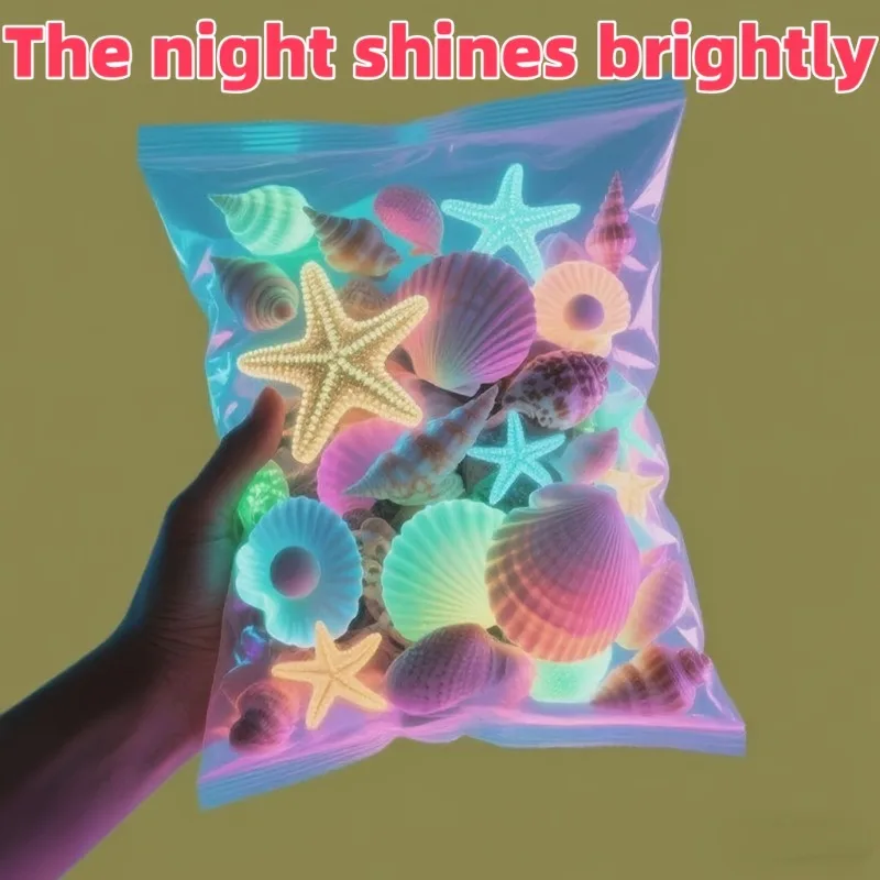 100PCS Marine Luminous Stones, Colorful Luminous Stones Simulating Shell Starfish Aquarium Landscape Ornaments, Suitable for Gar