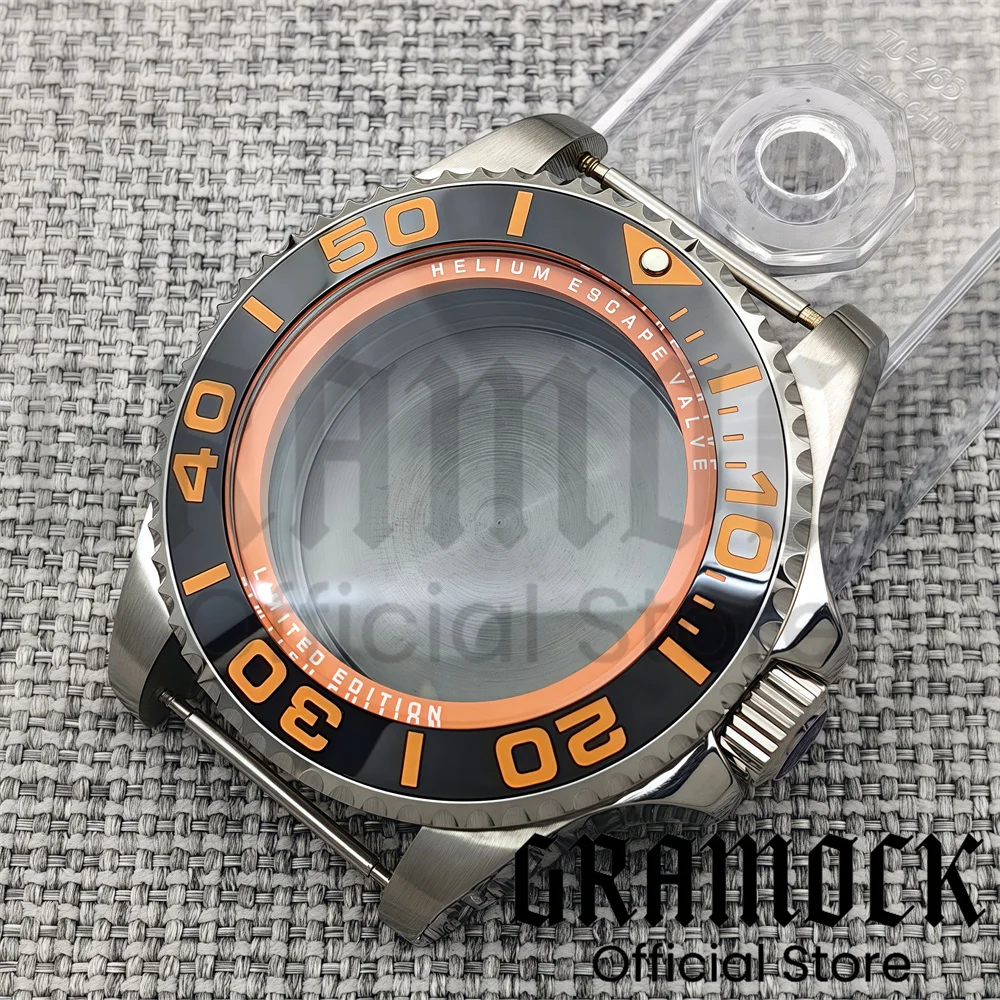 43mm Men\'s Silver DEEP SEA Homage Big Sapphire Crystal Watch Case Ceramic Bezel Fit NH34/35/36 ETA PT Miyota Mingzhu Movement