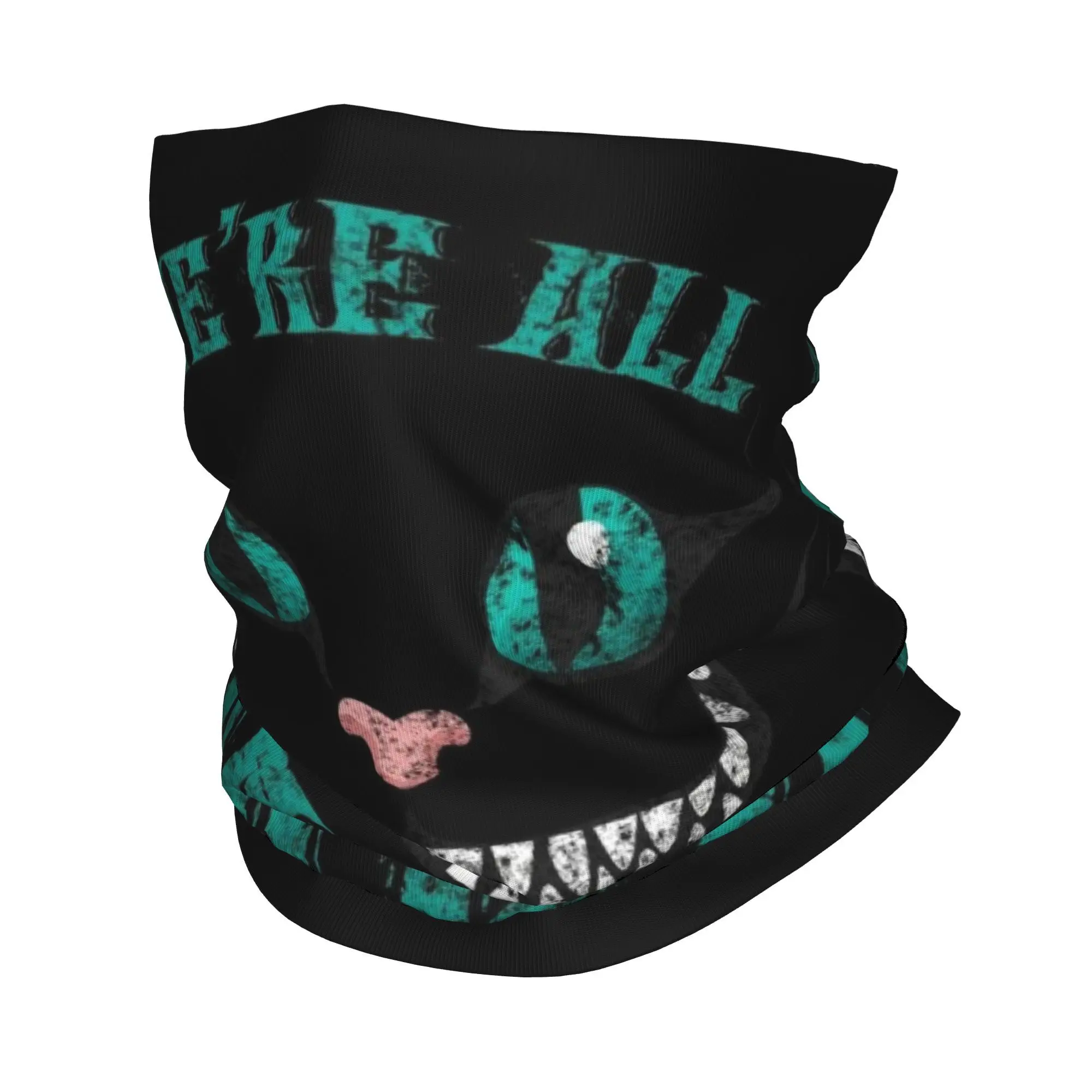 

Custom Smiling Cheshire Cat Bandana Neck Warmer Women Men Winter Ski Hiking Scarf Gaiter We’re All Mad Here Smile Face Cover