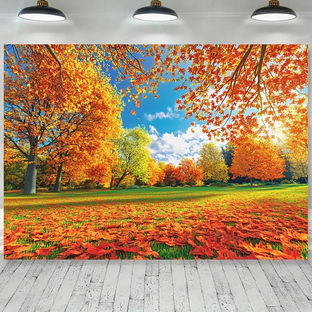 2D Flat, 1pc Large Horizontal Autumn Maple Leaf Backdrop - Realistic Golden Fall Foliage Tapestry with Yellow, Orange, Red & Gre